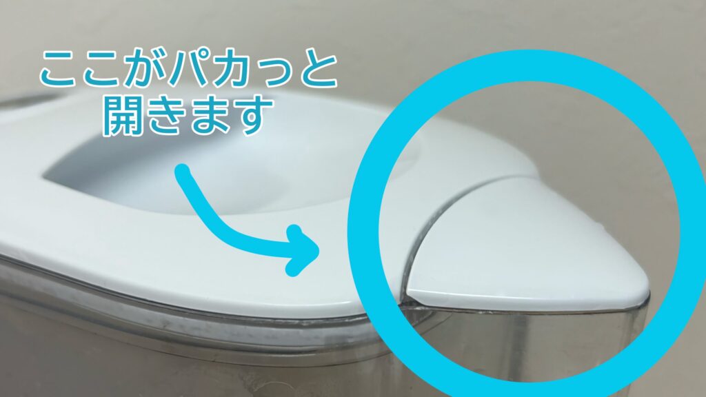 浄水ポットの上部が開き水が出るという案内