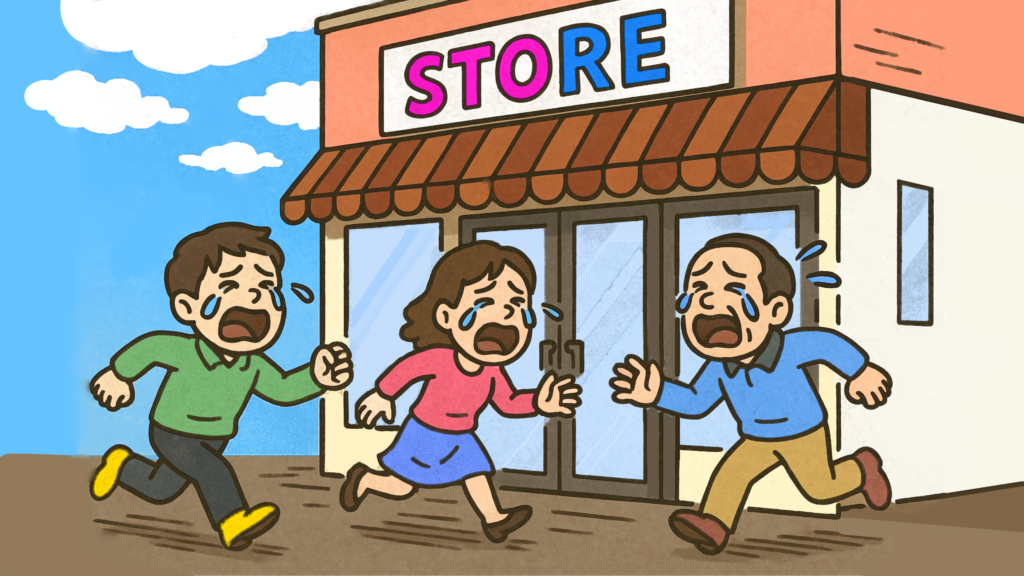 泣きながら店に駆け込む人々